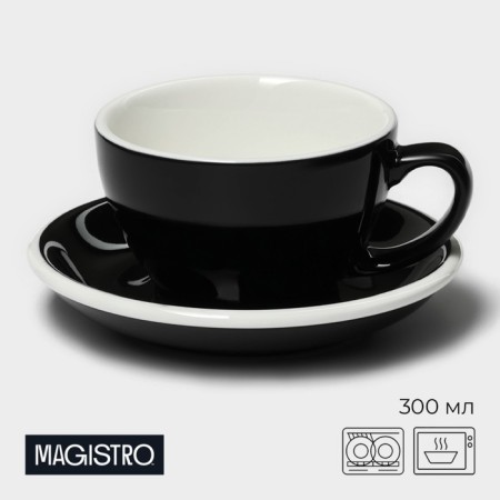 Coffee steam porcelain Magistro Coffee Time, 2 objects: a cup 300 ml, a saucer d = 15.5 cm, black color