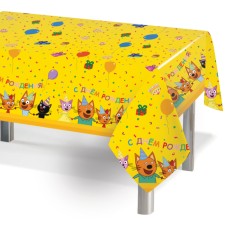 One -time tablecloth, three cats, yellow, 120x180 cm