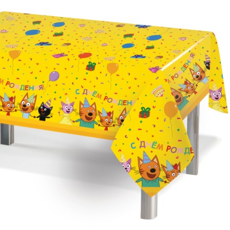 One -time tablecloth, three cats, yellow, 120x180 cm