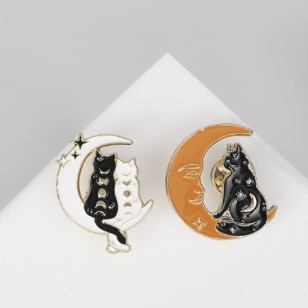Set of icons (2 pcs.) "Cats on the Moon", color in gold-2