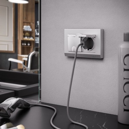 The W1172209 Double moisture protection socket, with grounding, with protective lids and curtains, silver reef-2