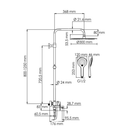 The shower system wasserkraft a174.160.078.cb, tropical shower, shower, black-2