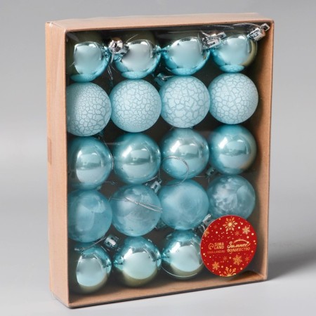 Set of balls plastic D-4 cm, 20 pcs "Tradition" crack, blue-1