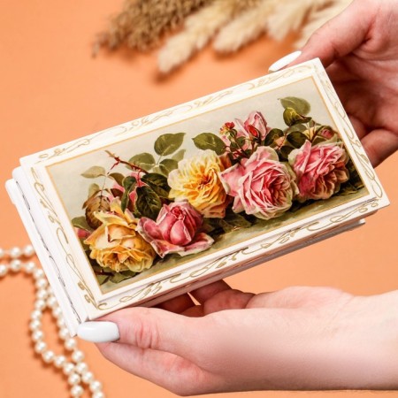 Casket - a bill "roses", white, 8.5 × 17 cm, lacquer miniature-2