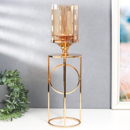 Summary metal, glass per 1 candle "Hemen" D-5 cm, gold 12x12x42.5 cm-2