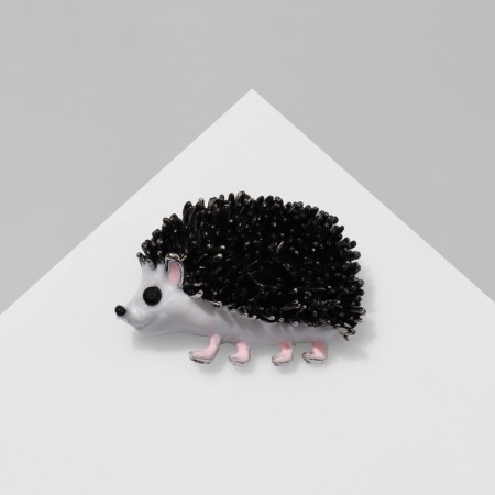Brooch "Hedgehog" Forest, black and white color in silver-1