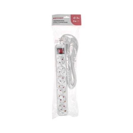 Extension cord Standard 6 nests, 3m, 3x1.0mm², s/h, with a switch, white rexant-5