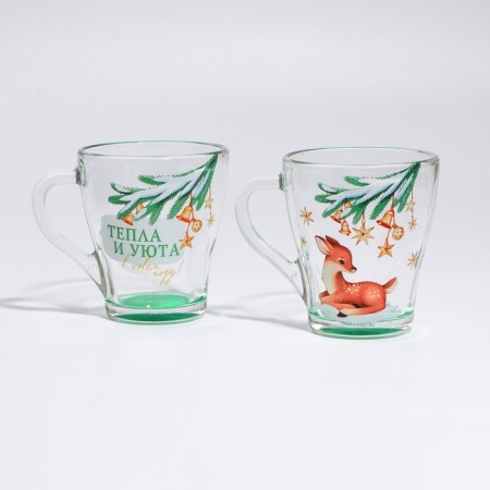 Gift set of New Year's mugs of glass "Curvat and comfort!", 2 pcs-1