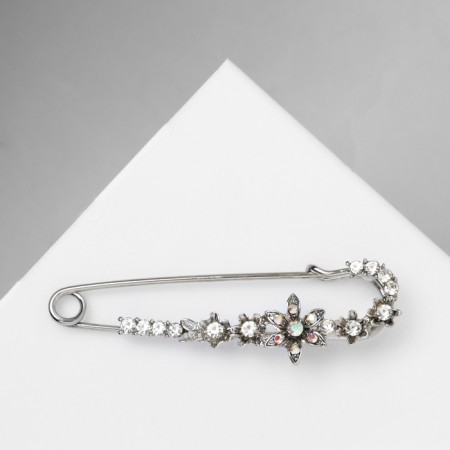 Pin "Flower" Solder of flowers, 7.3 cm, white-radiant color in silver
