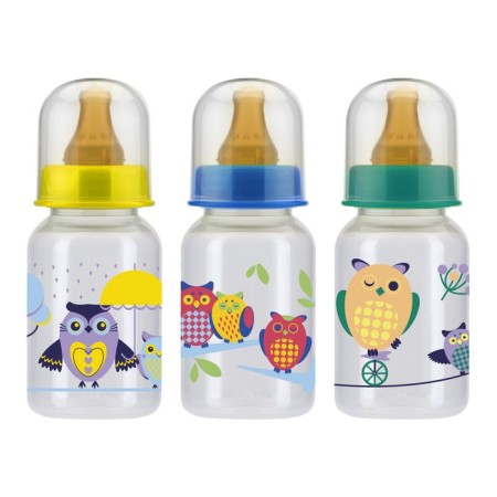 A bottle for feeding with a latex nipple, 125 ml, from 0 months., Mix color