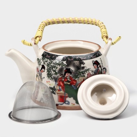 Keramic teapot with a metallic sieve "Conversation", 600 ml-1