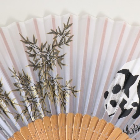 Fan wood, textile h = 21 cm "Bamboo and Panda" White, with a brush-1