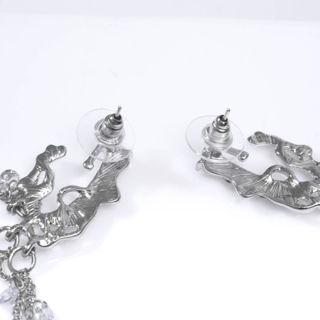 Hanging earrings with rhinestones "Firebird" with drops on a chain, white color in silver, 7 cm-2
