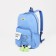 A backpack with a zipper, 4 external pockets, the color is light blue