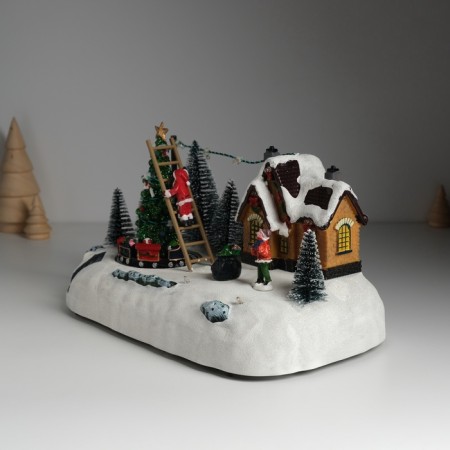Souvenir plastic light "Santa Claus decorates the Christmas tree" is spinning 26.5x16x17.5 cm-3