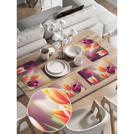 A set of napkins for setting the table "Field of tulips", rectangular, rounded edges, size 30x46 cm, 4 pcs-1