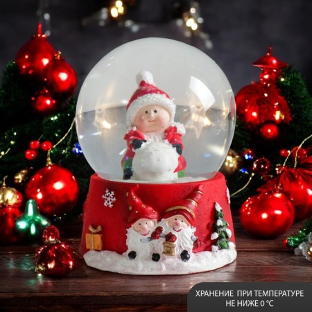Souvenir Polystone Water Ball "Baby with Snow Comple" 7x6.7x8.8 cm