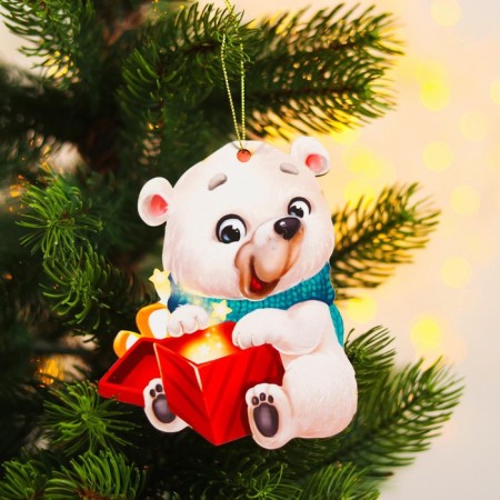 New Year's wooden pendant "New Year! Polar bear"-1