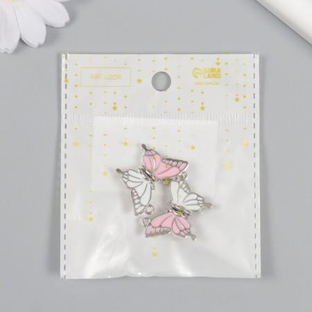 Magnetic metal lock "Butterfly" white and pink 2.3x3x0.5 cm-3