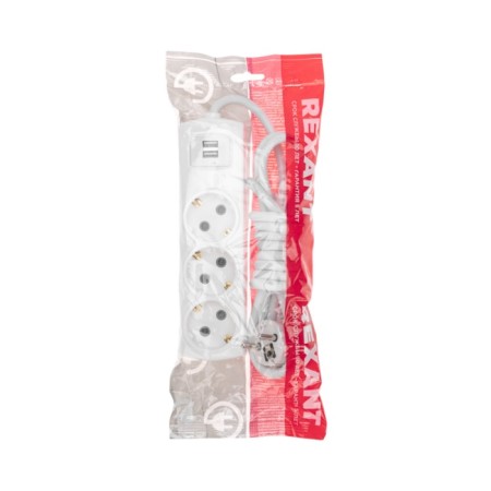 Extension cord Premium 3 nests, 3m, 3x1.5mm², s/h, 2 USB, white rexant-6
