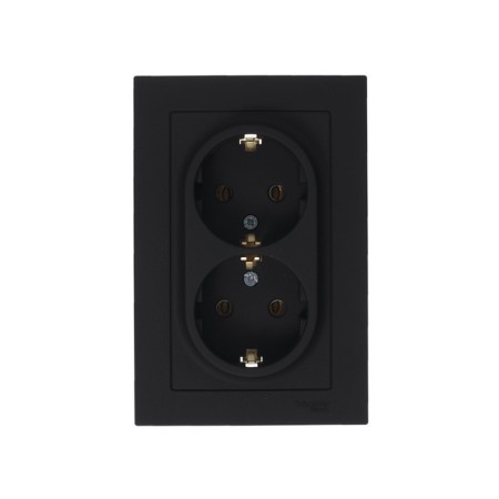 Double SE AtlasDesign, 16 A, 250 V, built -in, C/K, IP20, Karbon, Atn001024-3