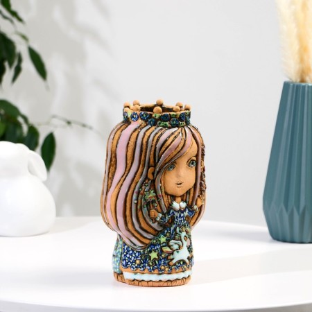 Souvenir Ceramics "Girl Feja" with a dark unicorn (vase), h = 22 cm v = 1l-1