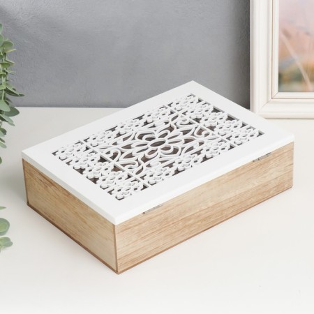 Casket tree with divisions "White openwork flowers" 17x24x7 cm-3