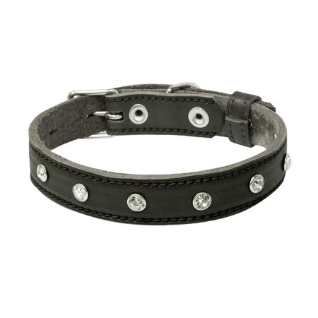 Leather collar with rhinestones "Zononic", Osh 32-41 x 2 cm, mix of flowers