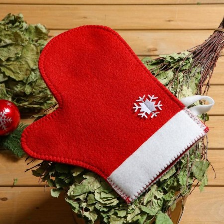 Bath mittens with an applique "Snowflake", red