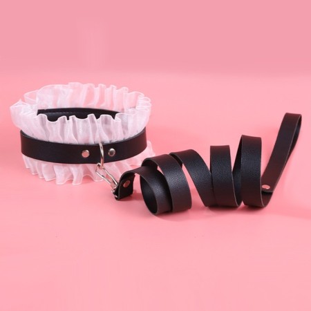 Erotic bdsm set of oka-hpki, with white lace, black, eco-leather, 9 items-3
