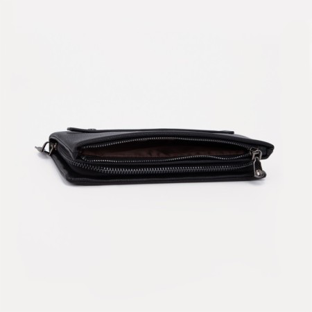 Male purse with zipper, department for bills, for maps, for coins, black color-3