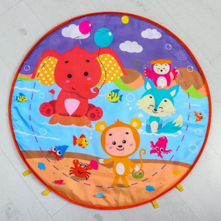 Developing rug "baby game", with a piano, round, blue-13