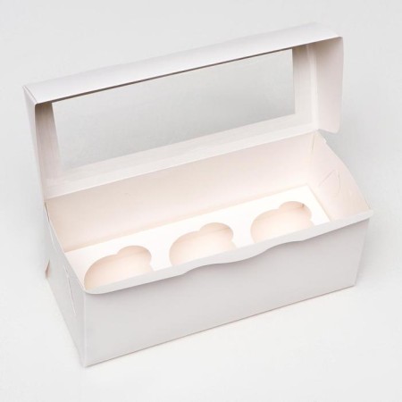 Packaging for 3 cupcake with a window, cellulose, 25 x 10 x 10 cm-1