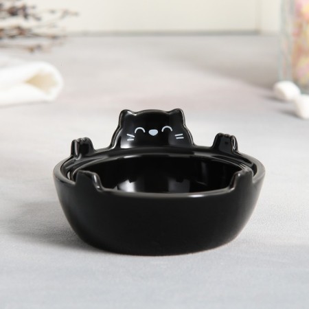 Tea couple ceramic "black cat", a mug 150 ml, a bowl of 10x3 cm, color black-2