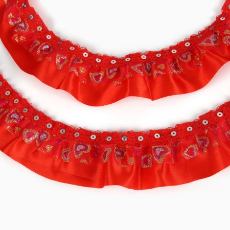 Braid, mesh with spraying on a red atlas, 5 cm, in a roll 10 m-1