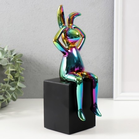 Souvenir Ceramics "Rabbit holds ears" Green chameleon 7.8x10x27 cm-1