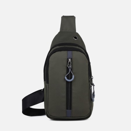 Male sling bag from textiles, headphones, green color-1