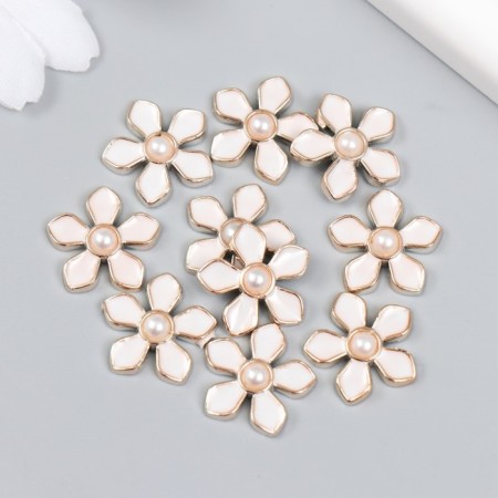 Decor for creativity plastic "Flower with pearl" white, gold 0.3x1.8x1.8 cm-2