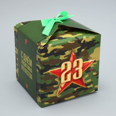 Gift folding box, packaging, “from February 23, camouflage”, 12 x 12 x 12 cm-1
