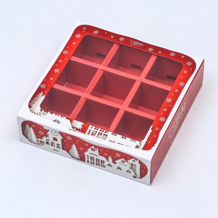 Box for 9 sweets with the shell "House of Santa Claus", 13.7 x 13.7 x 3.5 cm-5