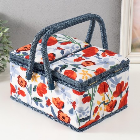 Casket for needlework "Summer flowers on white" 19x26x14.5 cm-5