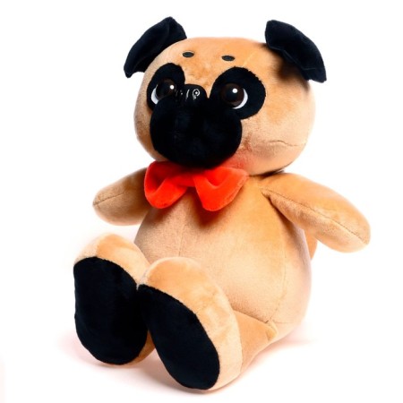 Soft toy "dog pugs", with a red bow-butch, 25 cm-1