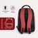 A backpack with a zipper, "saxi", outer pocket, red color