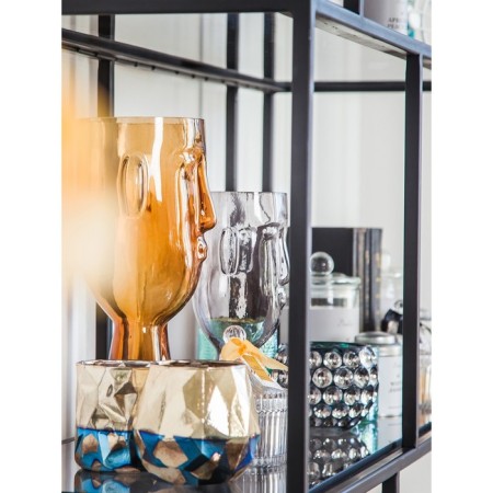 Decorative glass candlestick, 10.5 × 10.5 × 10.2 cm, blue color with golden spray-2