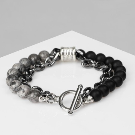 Bracelet Unisex "Bastion" yin-yang, black-gray color with black silver-2