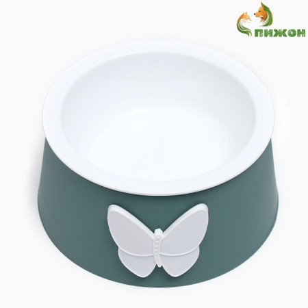 Universal bowl for animals 2 in 1 "butterfly" plastic, 14 x 8 cm, green
