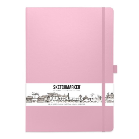Sketchmarker sketchbook, 210 x 300 mm, 80 sheets, solid leather cover, pink, block 140 g/m2-1