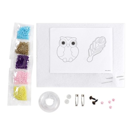 Beadwork. Brooch "Owl and Pen", a set for creativity-3