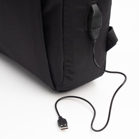 Male backpack on a zipper, 2 external pockets, with USB, black color-8