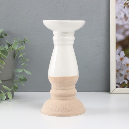 Ceramics candlestick for 1 candle "Piraeus" sand-white 9.8x9.8x20 cm-1